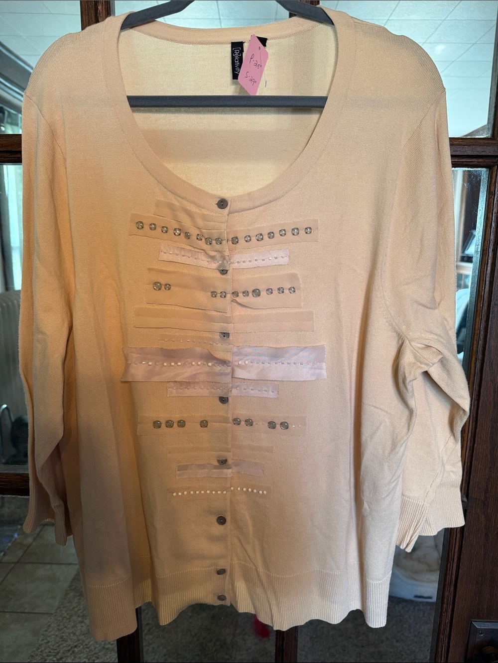 Relativity Cream Embellished Button-Down Top
